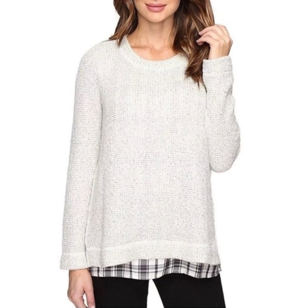 Sanctuary Slit Sided Sweater sz XS Gray Anthropologie Comfort casual Plaid